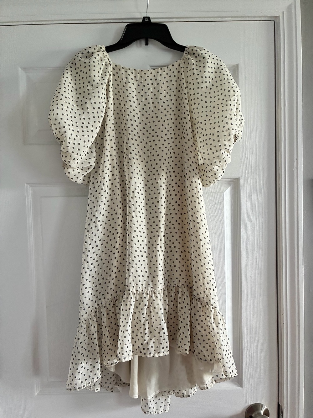 Nasty Gal Ivory Polka Dot High-Low Puff Sleeve Dress